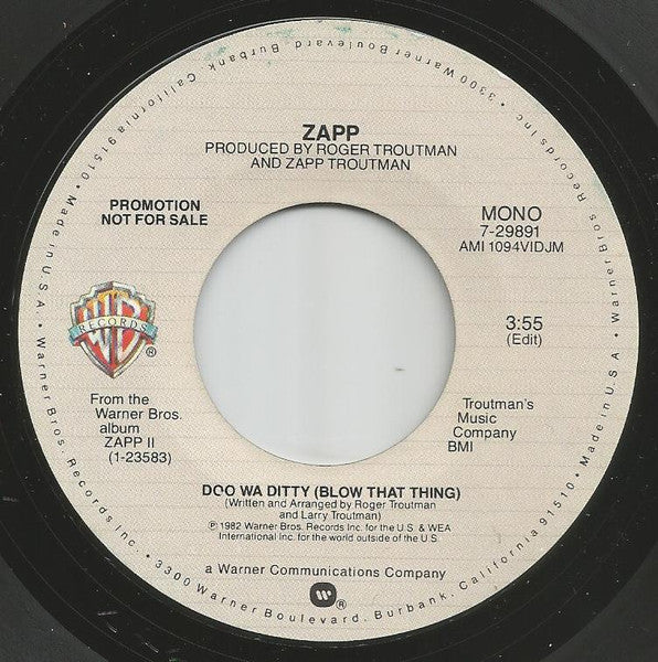 Zapp : Doo Wa Ditty (Blow That Thing) (7", Mono, Promo)