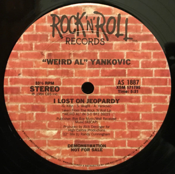 "Weird Al" Yankovic : I Lost On Jeopardy (12", Single, Promo)