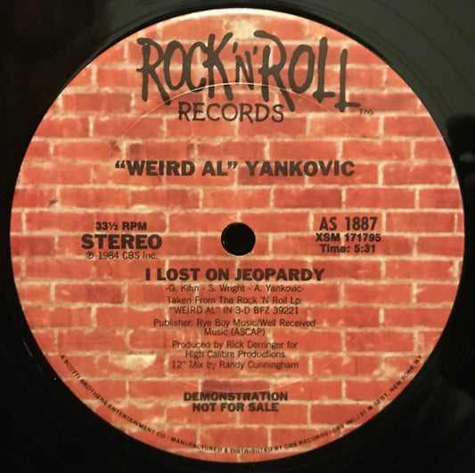 "Weird Al" Yankovic : I Lost On Jeopardy (12", Single, Promo)