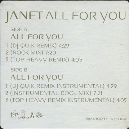Janet Jackson : All For You (12", Promo)