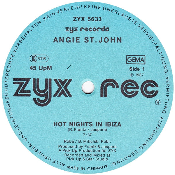 Angie St. John : Hot Nights In Ibiza (12")