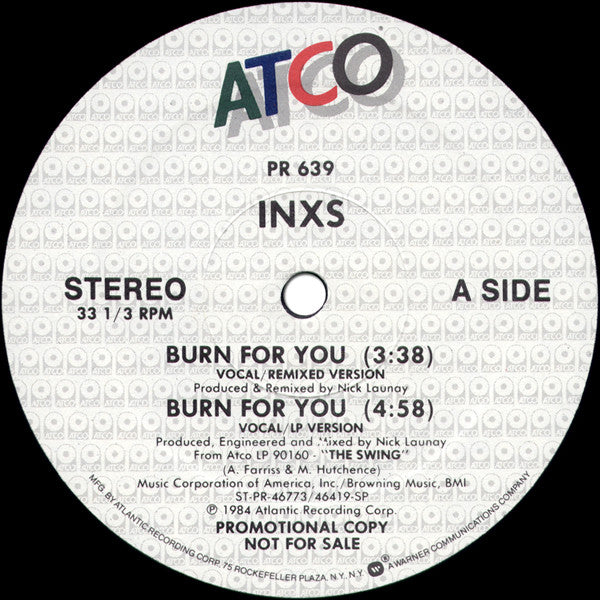 INXS : Burn For You (12", Promo)