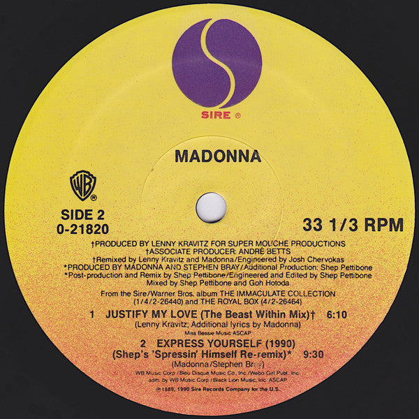 Madonna : Justify My Love (12", Maxi)