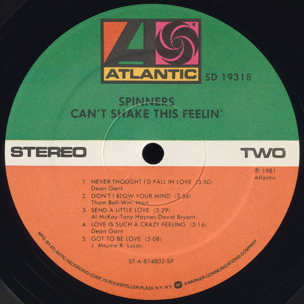 Spinners : Can't Shake This Feelin' (LP, Album, SP)