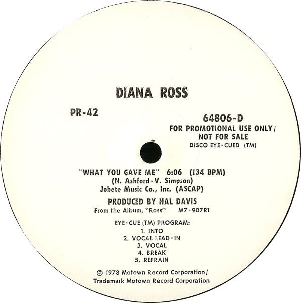 Diana Ross : What You Gave Me (12", Promo)
