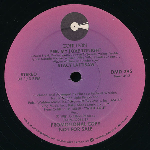 Stacy Lattisaw : Feel My Love Tonight (12", Promo)