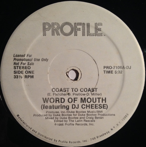 Word Of Mouth (2) Featuring DJ Cheese : Coast To Coast (12", Single, Promo, Pic)
