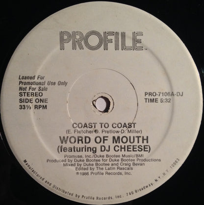 Word Of Mouth (2) Featuring DJ Cheese : Coast To Coast (12", Single, Promo, Pic)