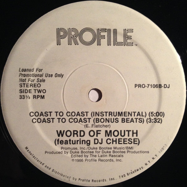 Word Of Mouth (2) Featuring DJ Cheese : Coast To Coast (12", Single, Promo, Pic)