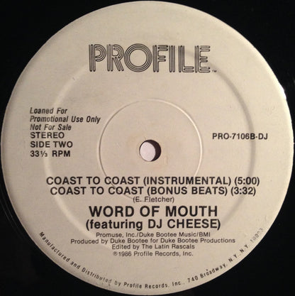 Word Of Mouth (2) Featuring DJ Cheese : Coast To Coast (12", Single, Promo, Pic)
