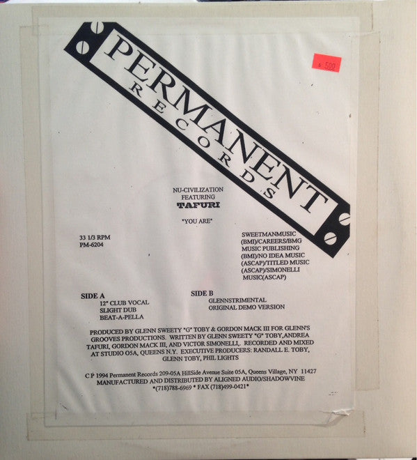 Nu Civilization Featuring Tafuri : You Are (12", TP)