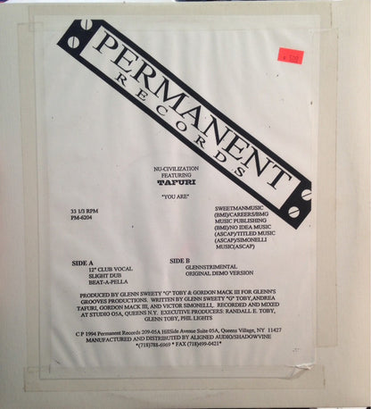 Nu Civilization Featuring Tafuri : You Are (12", TP)