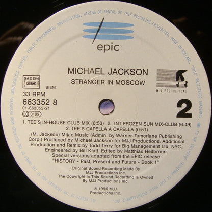 Michael Jackson : Stranger In Moscow (The Todd Terry Remixes) (12", Single)