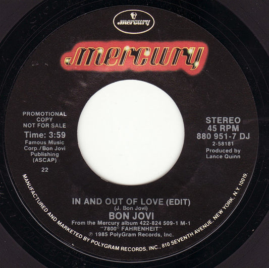 Bon Jovi : In And Out Of Love (7", Single, Promo)