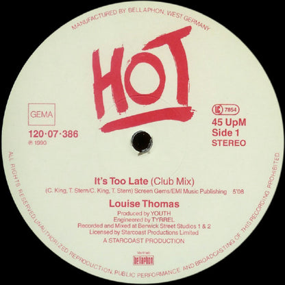 Louise Thomas : It's Too Late (12", Maxi)