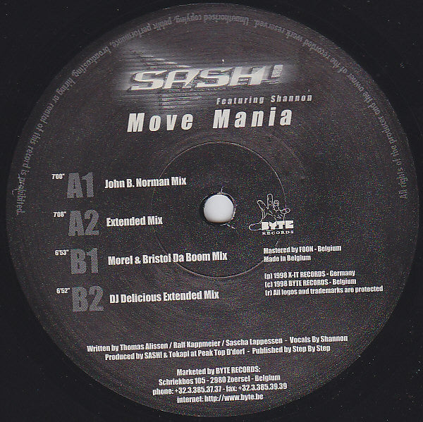 Sash! Featuring Shannon : Move Mania (12")