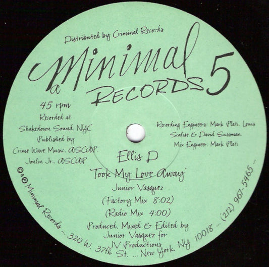 Ellis D* : Took My Love Away (12")