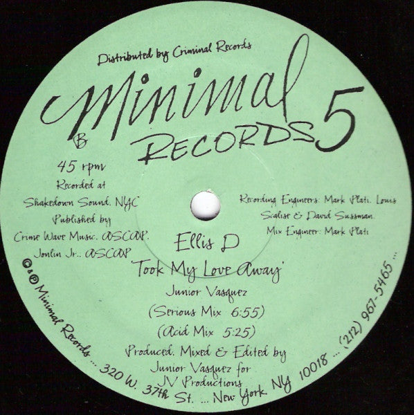 Ellis D* : Took My Love Away (12")