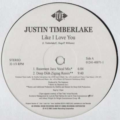 Justin Timberlake : Like I Love You (The Club Mixes) (12", Single)