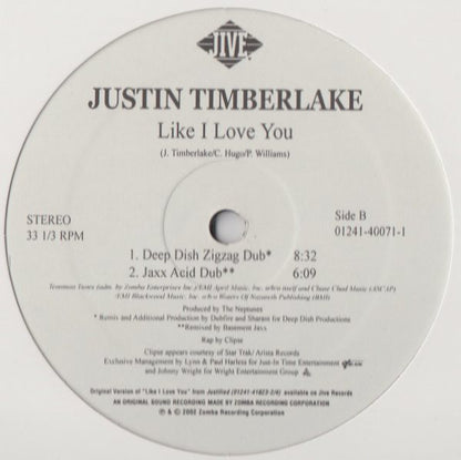 Justin Timberlake : Like I Love You (The Club Mixes) (12", Single)