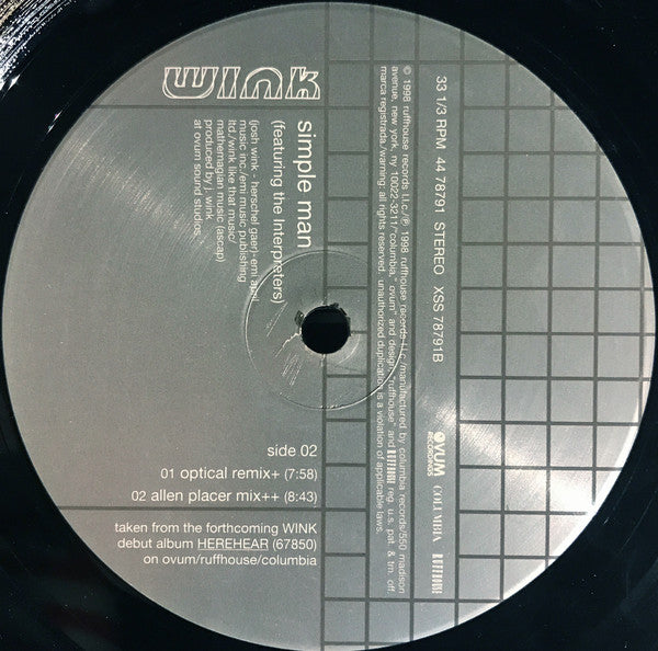 Wink* Featuring The Interpreters : Simple Man (12")