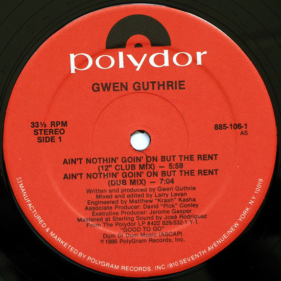 Gwen Guthrie : Ain't Nothin' Goin' On But The Rent (12", Single, 53)