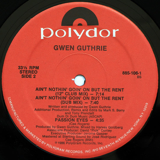 Gwen Guthrie : Ain't Nothin' Goin' On But The Rent (12", Single, 53)