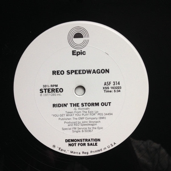 REO Speedwagon : Ridin' The Storm Out (12", Single, Mono, Promo)