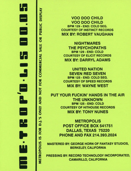 Various : Metropolis 00.05 (12")