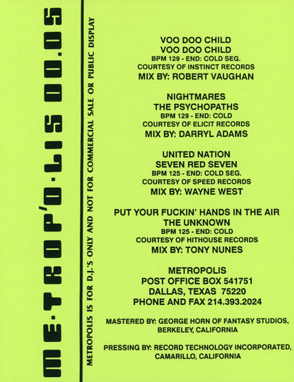 Various : Metropolis 00.05 (12")