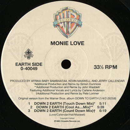 Monie Love : Down 2 Earth / Don't Funk Wid The Mo (12")