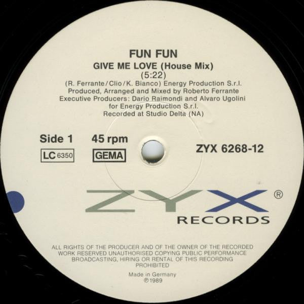Fun Fun : Give Me Love (12", Maxi)