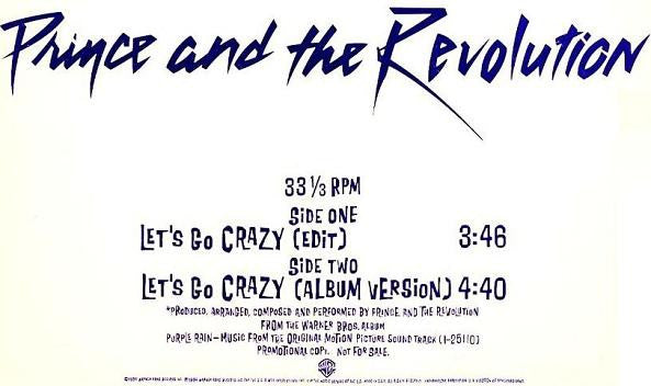 Prince And The Revolution : Let's Go Crazy (12", Single, Promo)