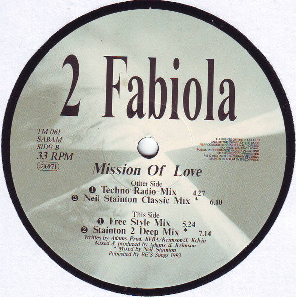 2 Fabiola : Mission Of Love (12")