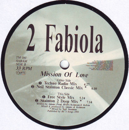 2 Fabiola : Mission Of Love (12")