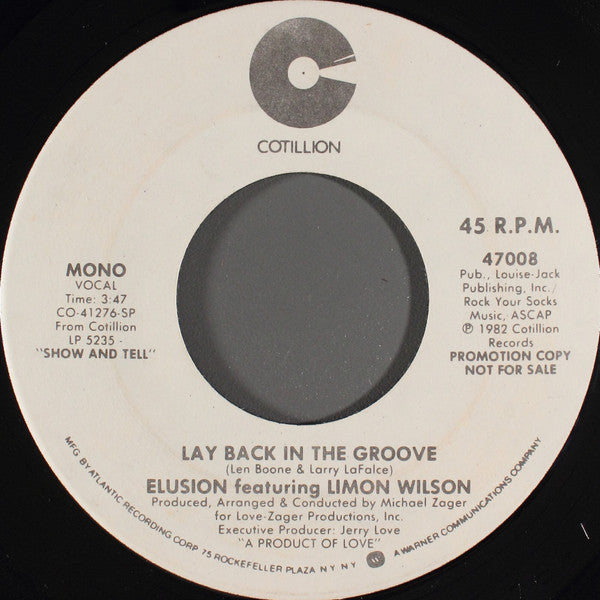 Elusion (2) Featuring Limon Wilson : Lay Back In The Groove (7", Mono, Promo)