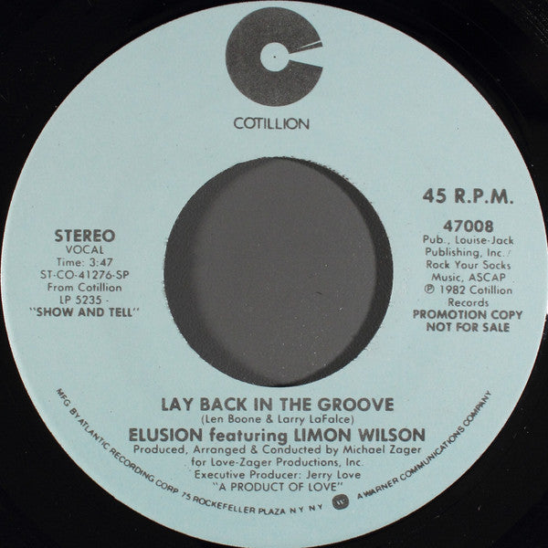 Elusion (2) Featuring Limon Wilson : Lay Back In The Groove (7", Mono, Promo)