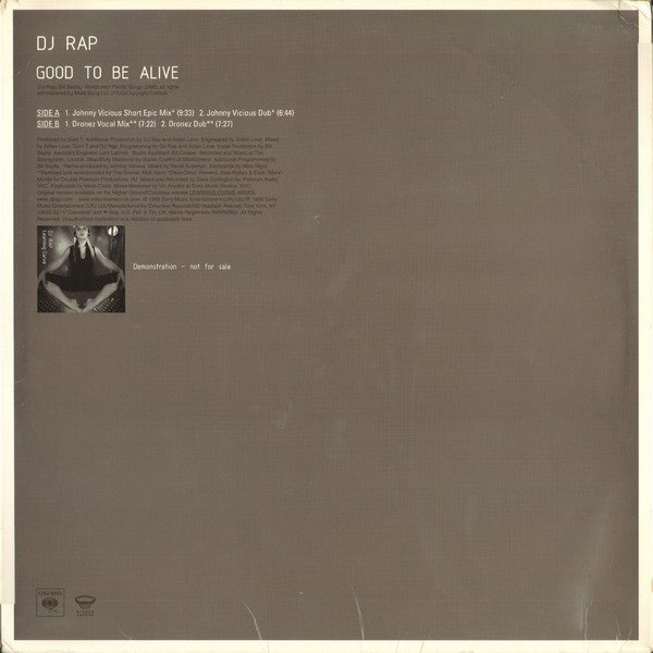 DJ Rap : Good To Be Alive (Mixes By Johnny Vicious & The Dronez) (12", Ltd, Promo)