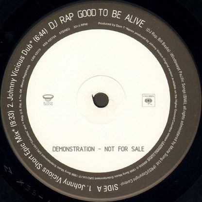 DJ Rap : Good To Be Alive (Mixes By Johnny Vicious & The Dronez) (12", Ltd, Promo)