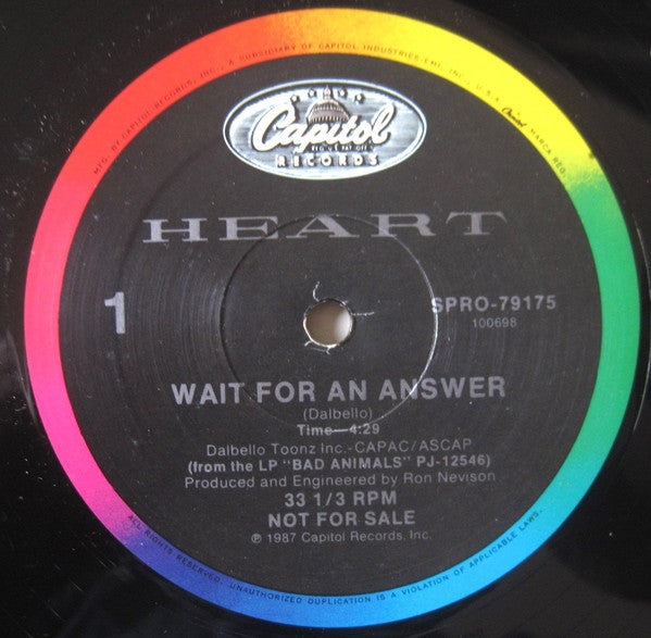 Heart : Wait For An Answer (12", Single, Promo)