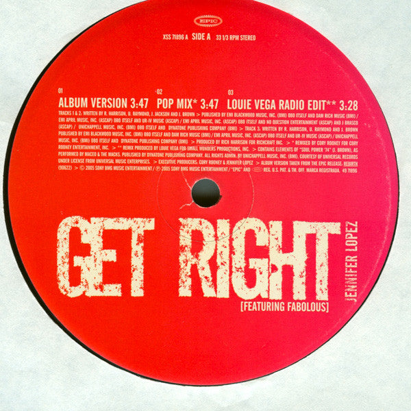Jennifer Lopez : Get Right (12")