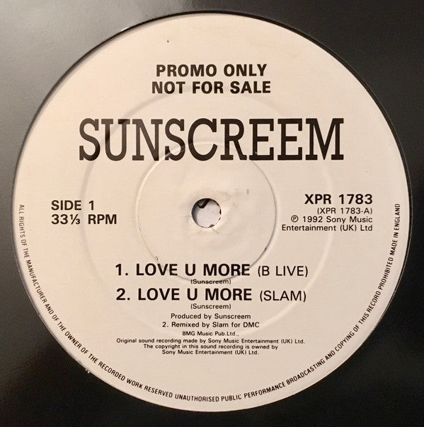 Sunscreem : Love U More (12", Promo)