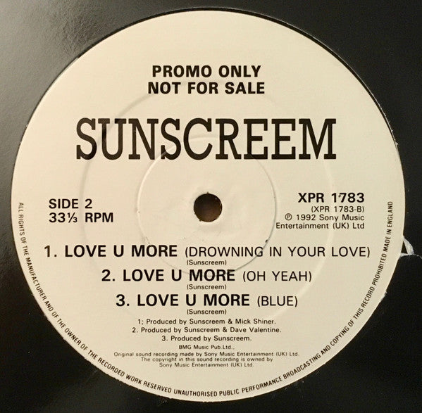 Sunscreem : Love U More (12", Promo)