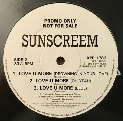 Sunscreem : Love U More (12", Promo)