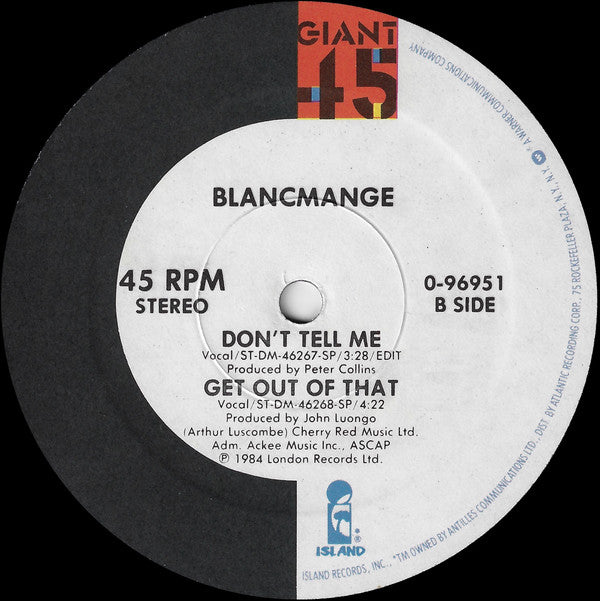 Blancmange : Don't Tell Me (12", Single, SP )