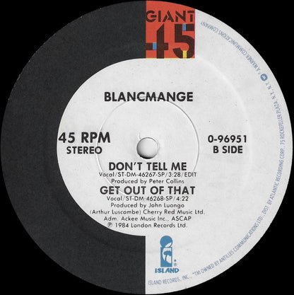 Blancmange : Don't Tell Me (12", Single, SP )