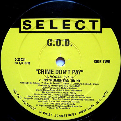 C.O.D. (4) : Straight From The Underground / Crime Don't Pay (12", Maxi)