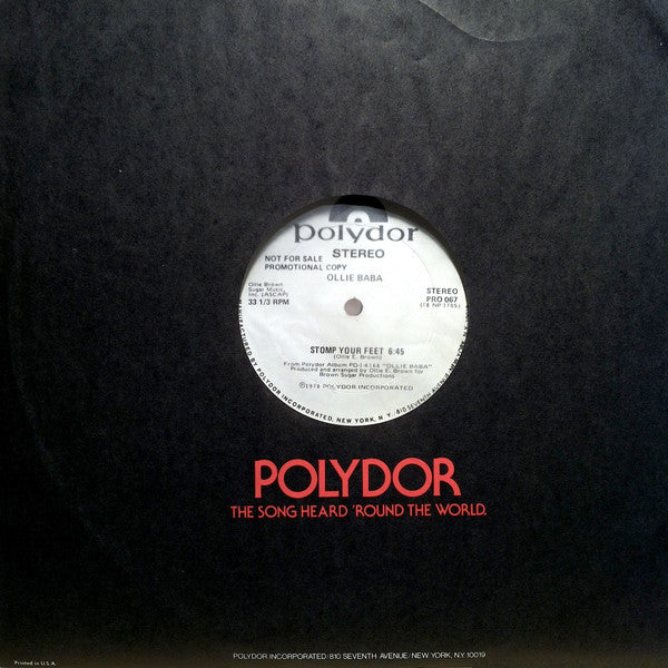 Ollie Baba : Stomp Your Feet (12", Promo)