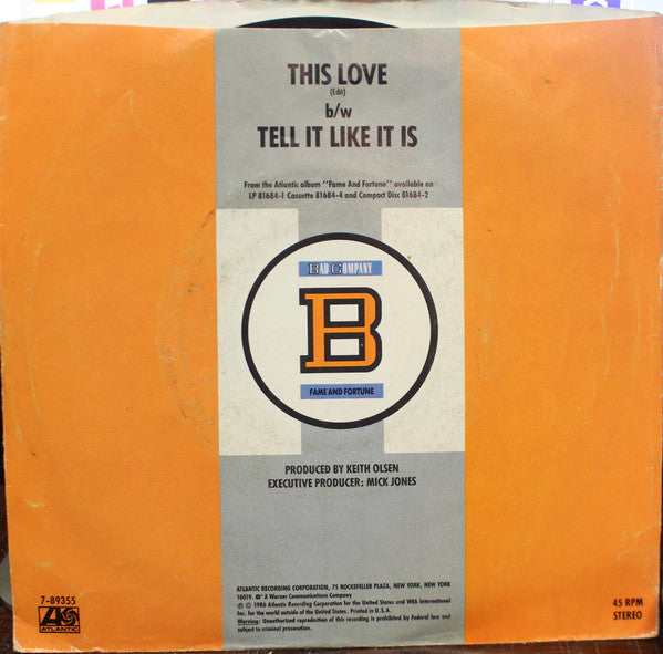 Bad Company (3) : This Love (7", Single)