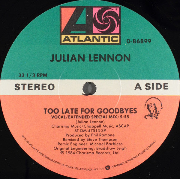 Julian Lennon : Too Late For Goodbyes (12")